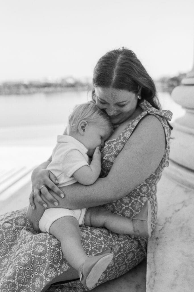 Family milestone session at the Jefferson Memorial in Washington DC — parents celebrating baby’s first birthday with iconic monument views, captured by luxury maternity & newborn photographer Washington DC area.